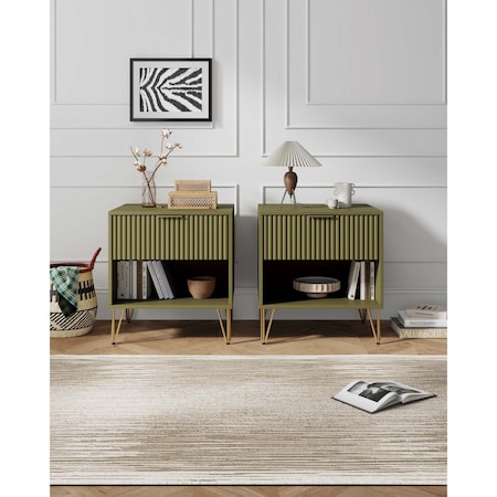 Manhattan Comfort DUMBO 1.0 Nightstand in Olive Green, 2PK 2-NS001-OG